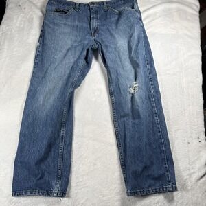 Lee Regular Fit Jeans Mens 38x29 Blue Denim Distressed Straight Leg Classic